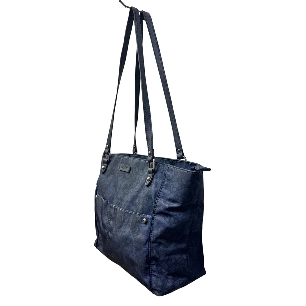 Sakroots Artist Circle Navy Blue Floral Print Large Zip Top Tote Shoulder Bag